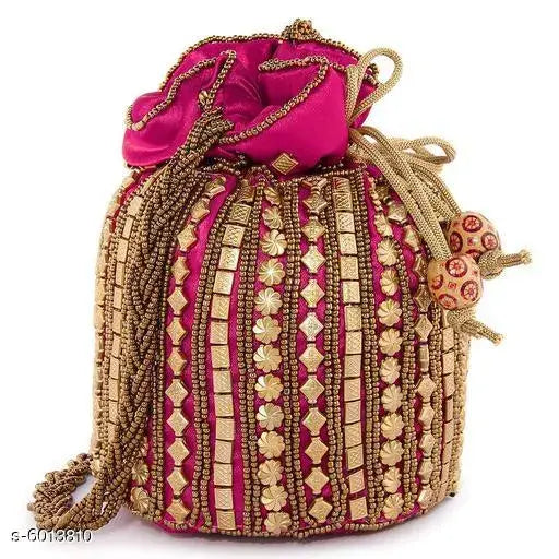 Multicolor embroidered polyester potli, stylish women's bag, 14cm H x 8cm L x 7cm W, Made in India