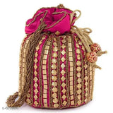 Multicolor embroidered polyester potli, stylish women's bag, 14cm H x 8cm L x 7cm W, Made in India