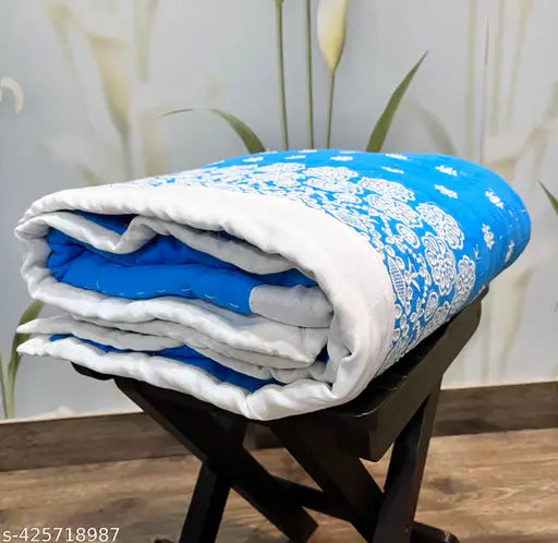 Handmade kids cotton quilt, 250 Gsm, embroidered border design, mild winter, breathable soft, India-origin