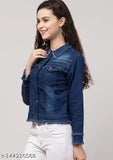 Dark denim jacket, solid pattern, long sleeves, size 3P from India