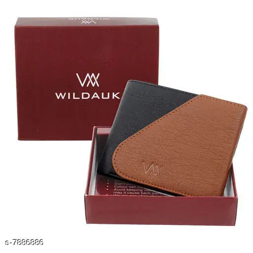 Tan faux leather men's wallet, 5 card slots, textured design. Durable artificial leather accessory for men, perfect gift option