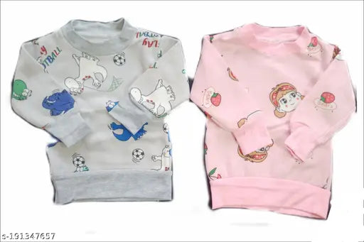 Baby boy & girl printed hoodies (wool, long sleeves), pack of 2, Indian-made design may vary by availability
