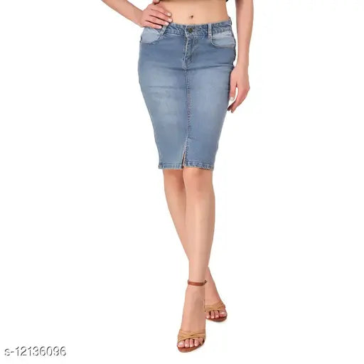 Denim fancy skirts, satin solid, women's skirt set - available in sizes 28, 30, 32, 34, 36 (India origin)