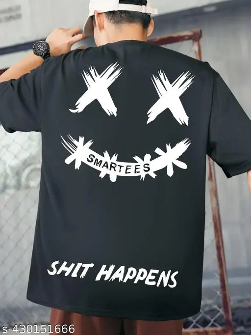 SMARTEES Men's Graphic Print Regular Round Black Tshirts