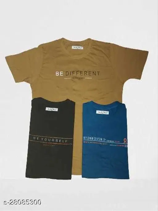 Graceful cotton short-sleeve men's t-shirts, printed design set of 3 (M: Chest 34in, Length 25in), Indian origin
