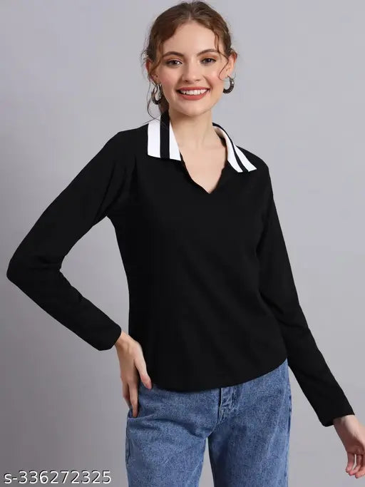 Solid black long sleeve cotton t-shirt for women by THE DRY STATE, India origin