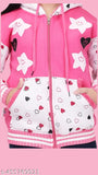 Stylish Pink & White Girls' Hoodie with Cute Star and Heart Prints (3-16 Years)
