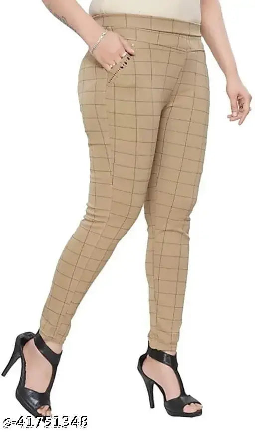Stylish printed net lycra jeggings for women, unique design on a model, size 28-Free Size (Indian origin)