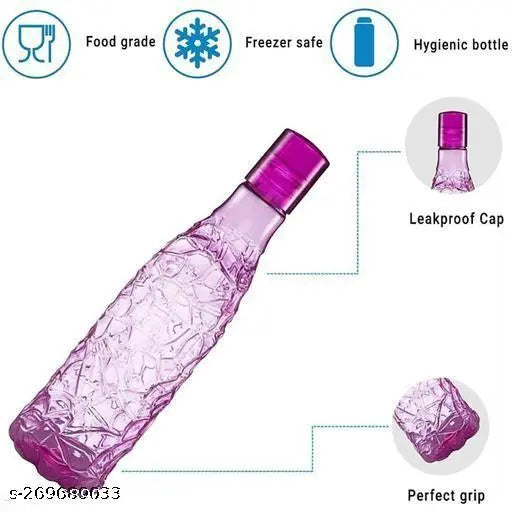 3 Pieces Unbreakable Plastic 1 liter Mosaic FridgeWater Bottle With Cap Water bottle for Fridge, Gym, Yoga, Restaurant, Kitchen, Home, Office, Sports, School and Travelling