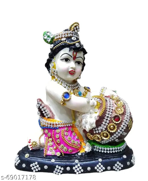 Handcrafted resin Bal Gopal Krishna Makhan Chor statuette, vibrant multicolor - 6 inch