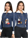 Mickey mouse style denim jacket with faux fur trim, for girls