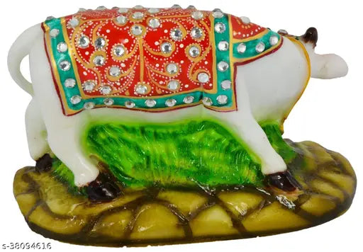 Multicolor marble & granite cow and calf figurines, Indian handicraft gift item (15x8x8cm)