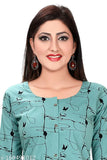 Mint green cotton abstract print long kurti with front slit and 3/4th sleeves, soft and comfortable Indian fashion