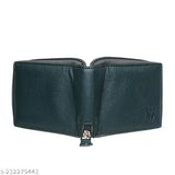 Green PU leather bi-fold wallet, slim design, 2 compartments, fits any pocket