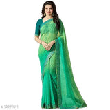 Green and blue Georgette sari with a matching blouse