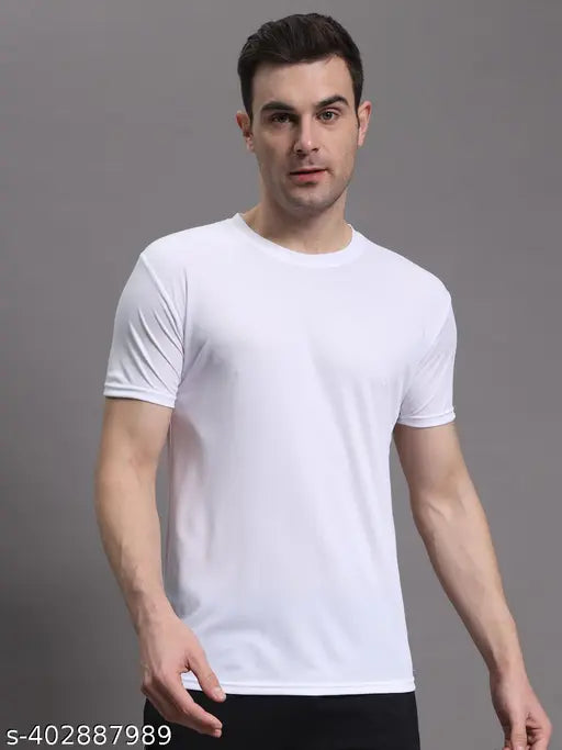 Pink polyester men's solid round t-shirts pack of 4 (S36in/L27in, M38in/L27.5in, L40in/L28in, XL42in/L28.5in, XXL44in/L29in), comfortable apparel from India