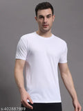 Pink polyester men's solid round t-shirts pack of 4 (S36in/L27in, M38in/L27.5in, L40in/L28in, XL42in/L28.5in, XXL44in/L29in), comfortable apparel from India