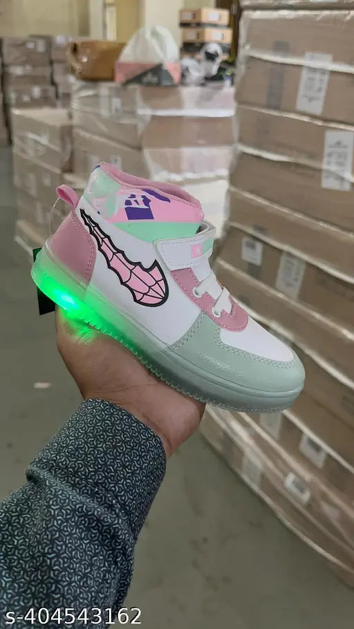 Pista pink synthetic LED light shoes for kids (LTS 4), Velcro fastening, made in India