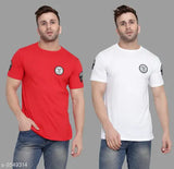 Cotton blend round red t-shirts pack 2 for men, printed with vibrant design, available in S, M, L, XL sizes