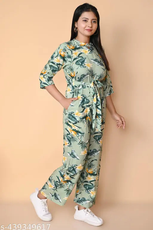 New Rihan Cotton Jumpsuit - Printed Design, Three-Quarter Sleeves, Quality Stitching