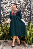 Dark Green Embroidered Rayon Kurti, traditional Indian women's Anarkali outfit