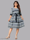 Comfortable crepe short dress for women, printed combo or striped net sleeves (India)