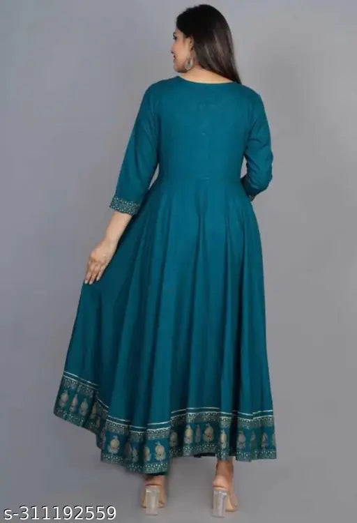 Anarkali kurta, long sleeves, gold print design