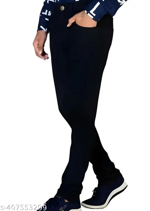 Black cotton blend jeans - comfortable, stretchable, and lightweight denim jeans for men. Size 28, 30, 32. Made in India