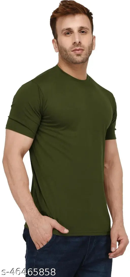 Olive green, dark blue & lite grey solid men's half sleeve round neck t-shirts (pack of 3), cotton, bio wash fabric, soft, made in India