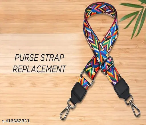 A multi-colored woven strap for shoulder strap replacement, adjustable in length, suitable for handbags and guitar cases