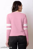 Pink cotton blend Korean-style top by ERAWORLD - Solid pattern, long sleeves, perfect for everyday wear
