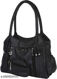 Black leather handbag, women's shoulder bag with multiple pockets and compartments
