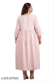 Pink rayon three-quarter sleeve gown, printed combo. XS, M, L, available sizes. Indian-made fashionable pink gown
