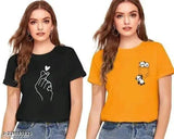 Cotton T-shirts combo for women & girls (2 pack), round neck pocket panda design, solid & soft 100% cotton
