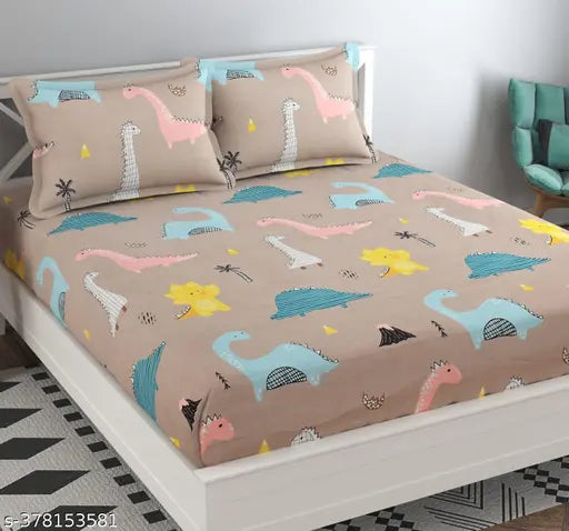 Premium cotton, cartoon-design double bedsheets with 2 pillow covers, supersoft 90*90 inch, ideal for kids, summer use