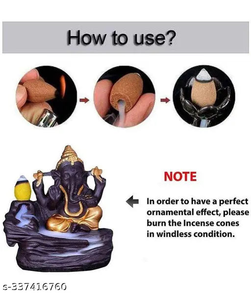 Resin Shiv Ganesha Smoke Backflow Combo with 101 scented cones. Indian incense holder combo for festivals, gifts, and home decor