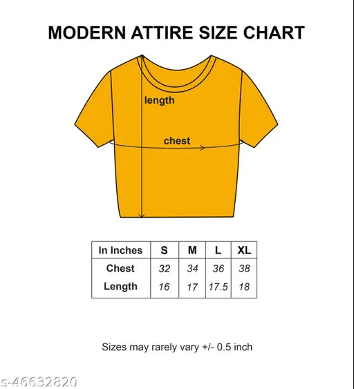 Trendy sensational women's cotton T-shirt, printed net pattern in solid colorblock, short sleeves, round neck, size L (36in bust, 18in length). Made in India