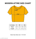 Trendy sensational women's cotton T-shirt, printed net pattern in solid colorblock, short sleeves, round neck, size L (36in bust, 18in length). Made in India