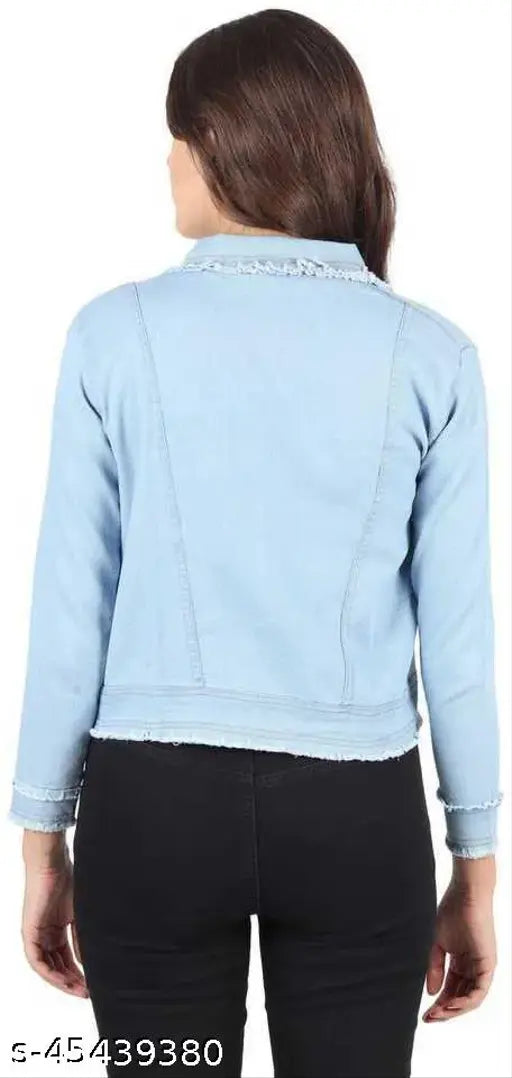 Aqua Blue denim jacket & waistcoat for women, solid design with full sleeves and flaps, stylish denim wear