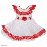 Red and white lace girls' party dress, bib neckline