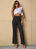 Black cotton high waist trousers with tie waistband