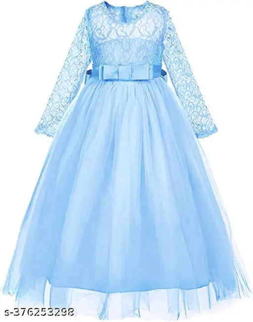 Embroidered net butterfly swing machine, long sleeves, Indian-made elegant gown for children ages 3-12
