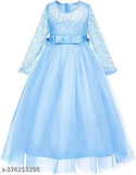 Embroidered net butterfly swing machine, long sleeves, Indian-made elegant gown for children ages 3-12