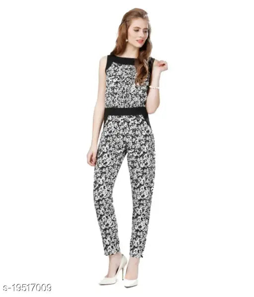 Crepe printed jumpsuit, sleeveless style, size L from SK Fashion Hub, Indian origin