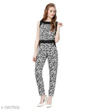 Crepe printed jumpsuit, sleeveless style, size L from SK Fashion Hub, Indian origin