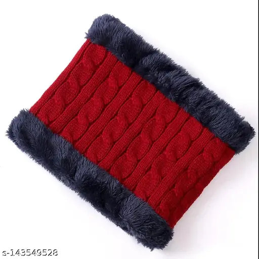 Red and blue plush scarf with ribbed texture