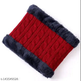 Red and blue plush scarf with ribbed texture
