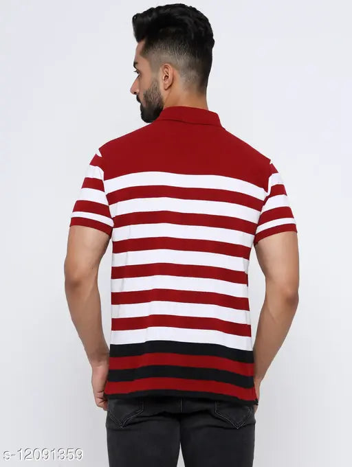 Cotton blend colorblocked half-sleeve polo neck t-shirt, single N unit, stylish fit from Indian brand GENTINO
