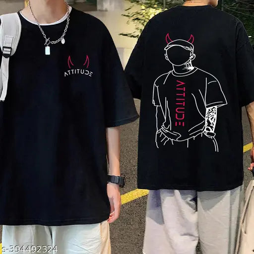 Men's black cotton graphic printed oversized tee, perfect for casual wear and sports activities. XL size, made in India