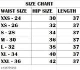 Size chart for women's trousers with visible waist and hip measurements